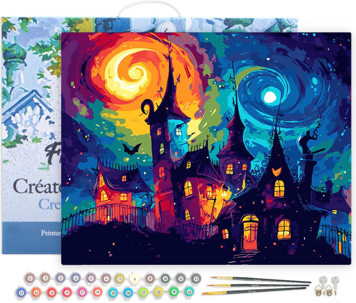 FiguredArt Schilderen op Nummer Volwassenen met lijst Fantasiekasteel - Handwerk acrylverf Kit DIY Compleet - 40x50cm Canvas al ingelijst